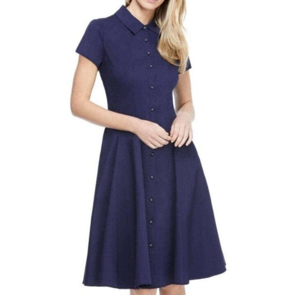 Gal Meets Glam Molly Shirtdress Size 6 Navy Blue Collared Button Midi
